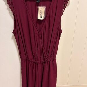 Forever 21 Deep Red Lace Sleeve Jumpsuit